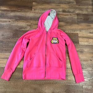 ENZA Miss Piggy Muppets Patch Women's Pink Full-Zip Hoodie Jacket L Barbiecore